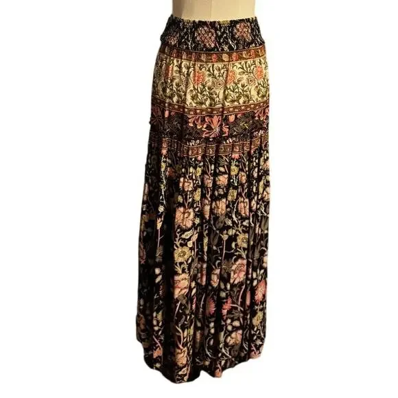 Jen’s Pirate Booty Maxi Skirt Small Boho Floral Tiered India Viscose 42” Length - Picture 2 of 8